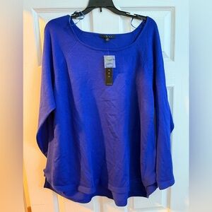 Cyrus 1X Royal Blue Long Sleeve Knit Top Wide Crew Neck Plus Size
